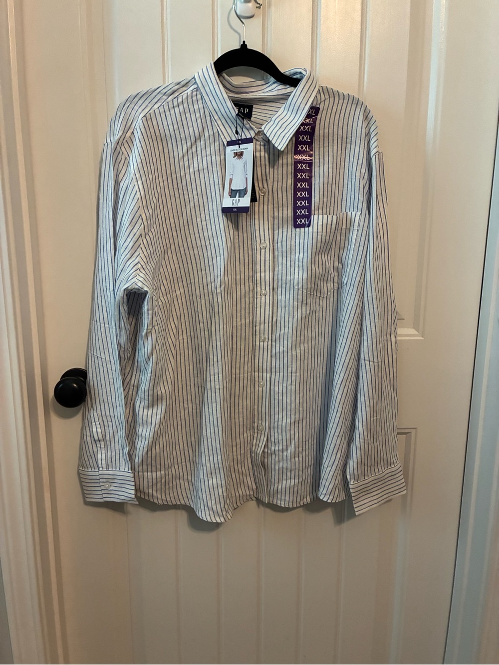 GAP White Button-Down Shirt with Navy Pinstripes